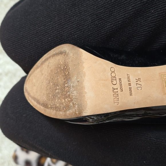 Jimmy Choo black patent platform peeptoe sling back heels Size 37.5 - Picture 6 of 16